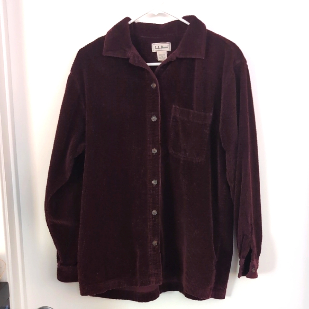 L.L. Bean Women's Courduroy Button Down Shirt Burgundy Purple Size Large